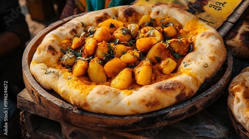 Rustic Stuffed Kulcha Naan with Potato and Herbs, Authentic Indian Flatbread, Culinary Tradition