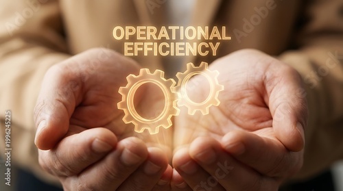 Businessman holding operational efficiency gears.
