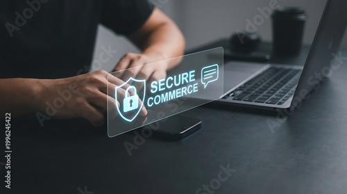 Secure online commerce digital concept.