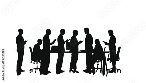 Businesspeople gather around a conference table to discuss important corporate strategies and plans.
