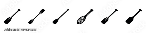 Canoe and Kayak Paddle Silhouette Icon Set. Vector Illustration. 