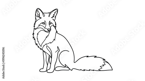 A line drawing of a sitting fox.