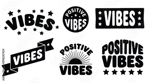 Vibes vector illustrations with positive messages and decorative elements