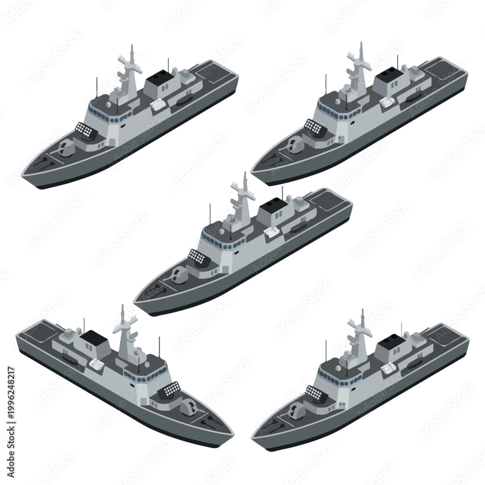 Obraz premium vector isometric sailing warships with formation 6