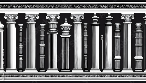 black and white stencil design of classical columns for architectural art and design