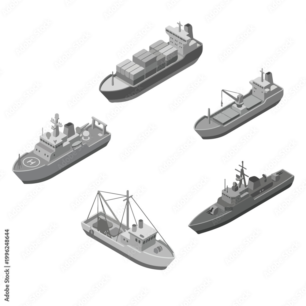 Obraz premium vector isometric sailing warships 11