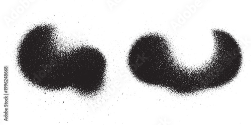 Two abstract black spray paint shapes on white background with spray can design element distressed texture graphic element ink splatter modern background rough background abstract background