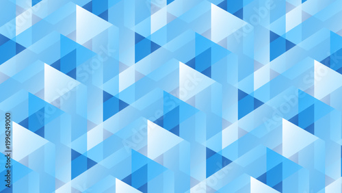 青の幾何学パターン背景素材、透明感のある三角形モチーフ