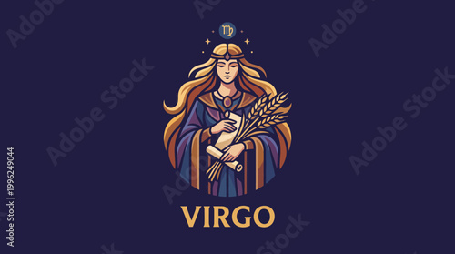 This visually appealing illustration symbolizes the Virgo zodiac sign, featuring a graceful figure adorned with natural elements that reflect purity and earthiness.