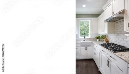 small all white kitchen with shaker style cabinets and clear countertops
