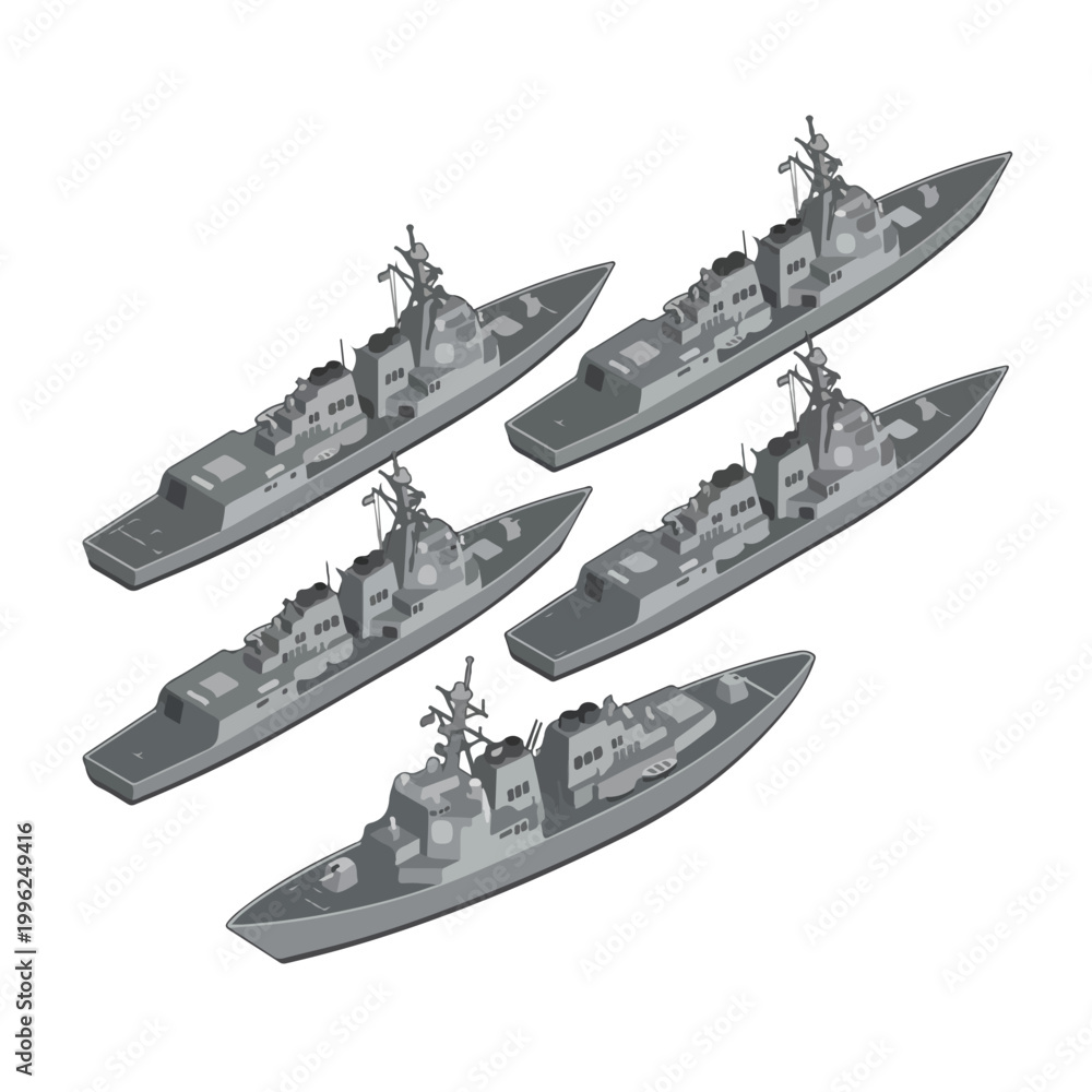Obraz premium vector isometric sailing warships with formation 7