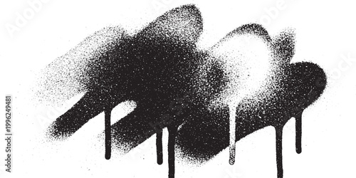 Black spray paint stroke with drips and grainy texture isolated on white background graffiti splatter artistic vertical creative decorative