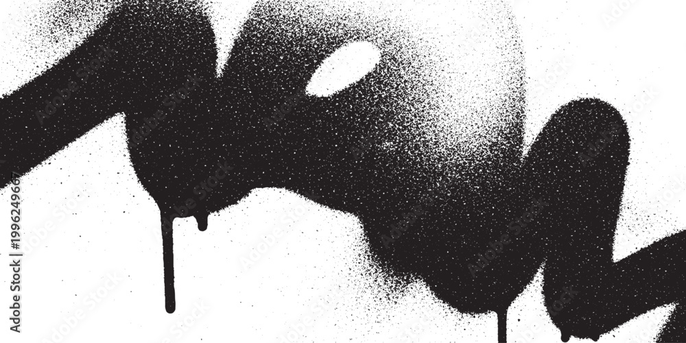 Ταπετσαρία Thick black spray paint wavy line with liquid drips and grainy texture zig zag g