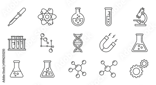 Collection of Science and Chemistry Icons Hand Drawn Style.