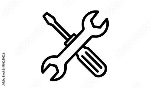 A vector graphic of crossed wrench and screwdriver tools in a simple design