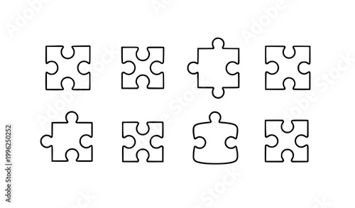 A set of puzzle pieces in a flat, minimalist design style