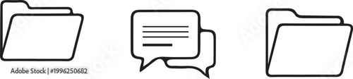 Minimal Line Folder and Chat Icon Set – Outline File Management and Communication Symbols Vector Pack