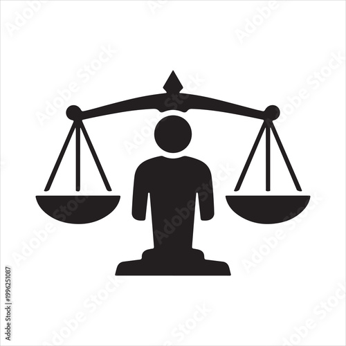 Justice Scales Balancing Human Figure Concept Vector Silhouette Isolated on white background