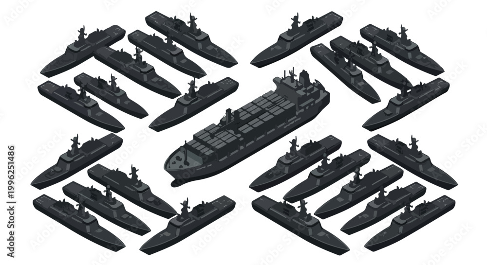 Obraz premium vector isometric of warships blockading an enemy ship 02