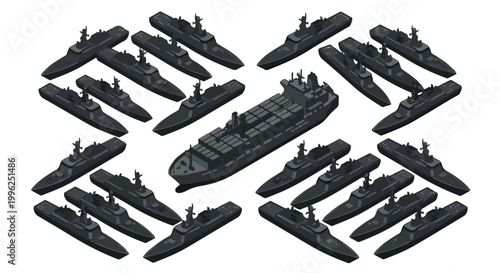 vector isometric of warships blockading an enemy ship 02
