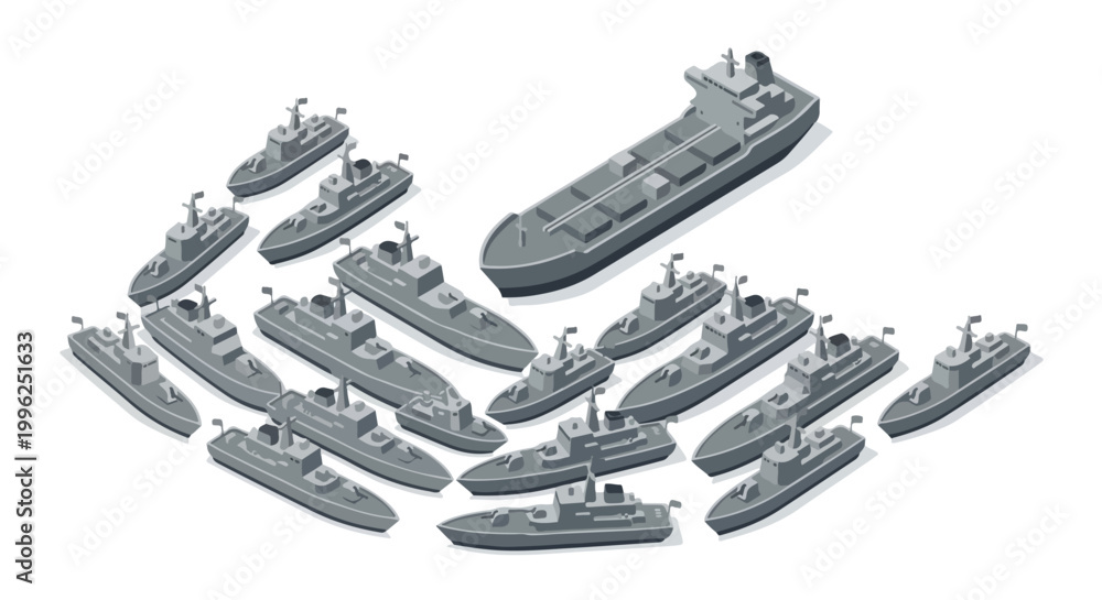 Obraz premium vector isometric of warships blockading an enemy ship 03