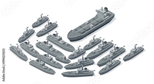 vector isometric of warships blockading an enemy ship 03
