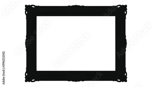 Picture frame displays an ornate black border silhouette against a clean white background for design.