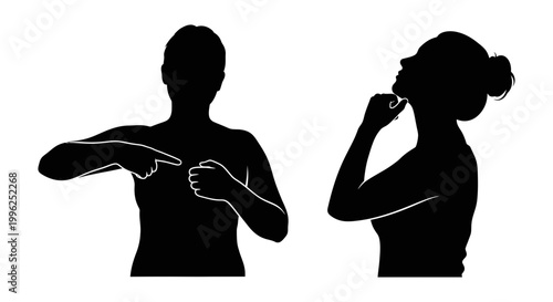 Breast self-examination icon set with woman silhouette, white background, vector Illustration