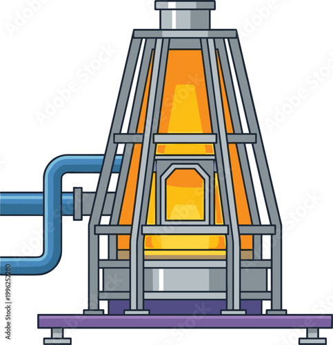 Industrial furnace illustration featuring high temperature heating equipment metal processing system and manufacturing plant machinery vector design