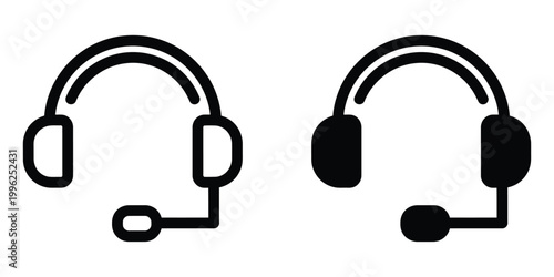 Comparison of over-ear and on-ear headsets with microphones for communication and audio purposes Vector Contact Icons