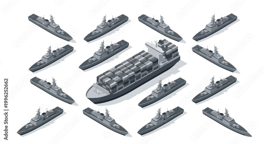 Obraz premium vector isometric of warships blockading an enemy ship 05