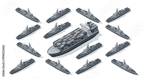 vector isometric of warships blockading an enemy ship 05