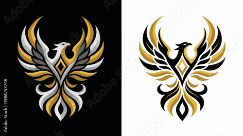 A powerful illustration of a phoenix rising, crafted in contrasting colors, symbolizing rebirth, resilience, and strength, ideal for branding and personal empowerment themes.