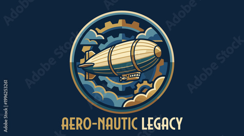 Obraz na plátně A detailed emblem of a steampunk airship featuring intricate gears and mechanical designs, invoking a sense of adventure, nostalgia, and the legacy of flight and exploration