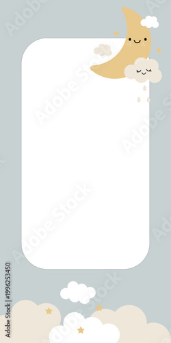 Vertical note page template featuring a cute moon and a cloud