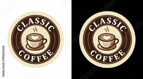 This logo design features a coffee cup with heart latte art, capturing the essence of classic coffee culture and appealing to cafe enthusiasts and coffee lovers.