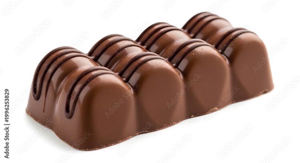 Fototapeta premium Delicious Milk Chocolate Bar with Wave Ripple Texture Isolated on White Background Premium Cocoa Dessert Concept