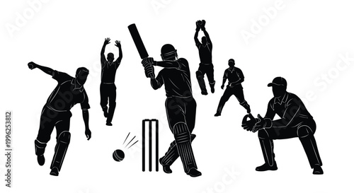 Cricket players in action a dynamic sports scene in silhouette