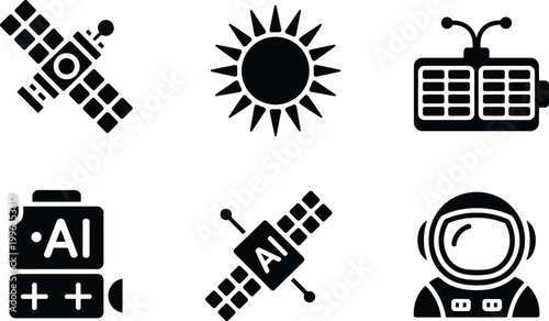 futuristic ai technology icons set with robot solar energy and digital innovation concepts