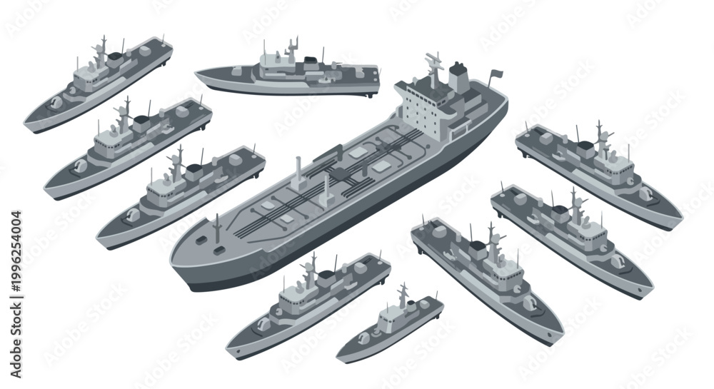 Naklejka premium vector isometric of warships blockading an enemy ship 06