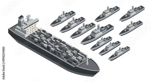 vector isometric of warships blockading an enemy ship 005