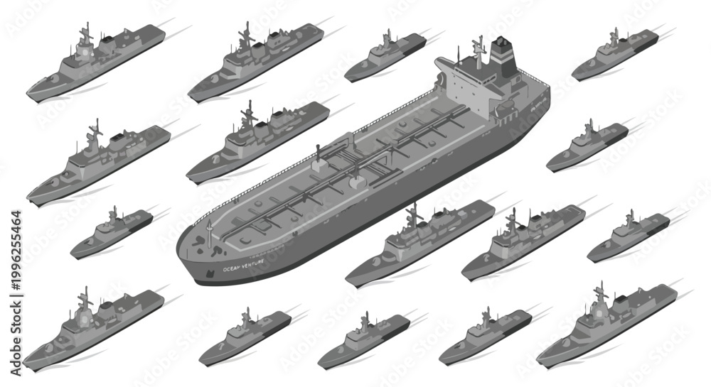Naklejka premium vector isometric of warships blockading an enemy ship 09