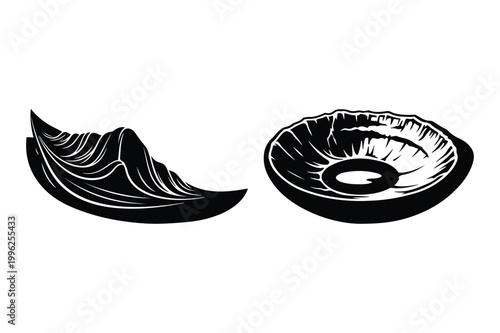 Abstract vector illustration of folded organic form and textured bowl or dish