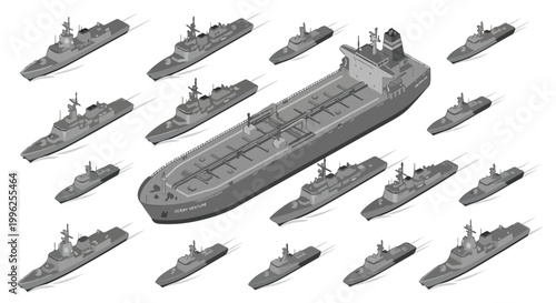 vector isometric of warships blockading an enemy ship 09