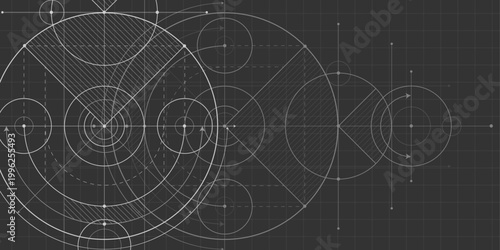 School geometry. Geometric drawing of circles. Mathematical construction of figures . Vector illustration.