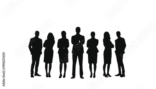 Professionals stand together in a line to showcase the unity and expertise of a corporate workforce.