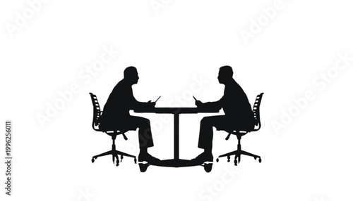 Colleagues sit face to face at a small table while discussing important business plans and ideas.