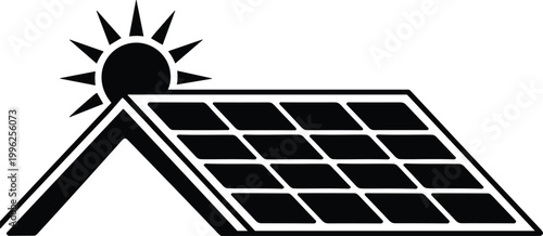 Solar panel with bright sunrise energy concept on minimalist black and white background