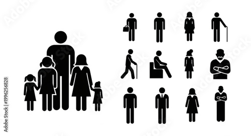 Family Group and Individual Silhouettes Representing People.