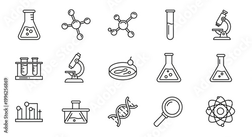 Collection of Hand Drawn Science Icons and Symbols.